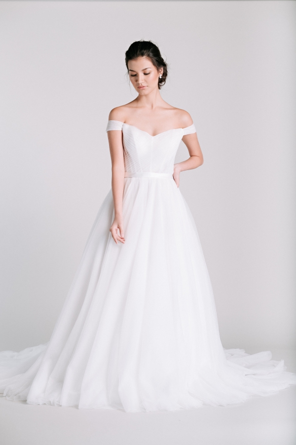 off shoulder rtw wedding dress from Ivory & White Bridal Store
