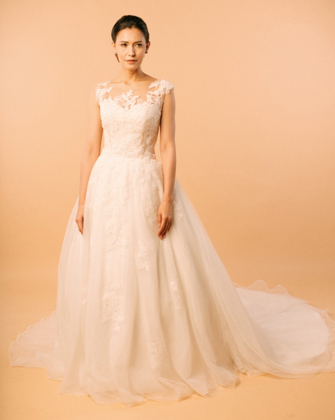 lace illusion neckline a-line wedding gown