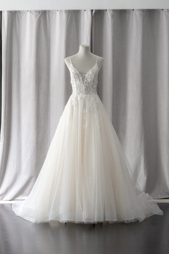 Ivory & White Bridal spaghetti straps lace ballgown 