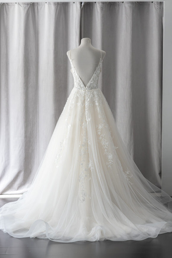 Ivory & White Bridal spaghetti straps low back lace ballgown 