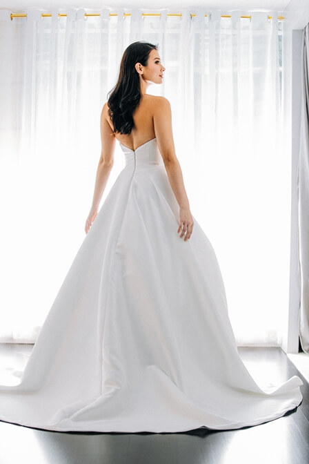 Ivory & White Bridal strapless modern minimalist a-line satin gown