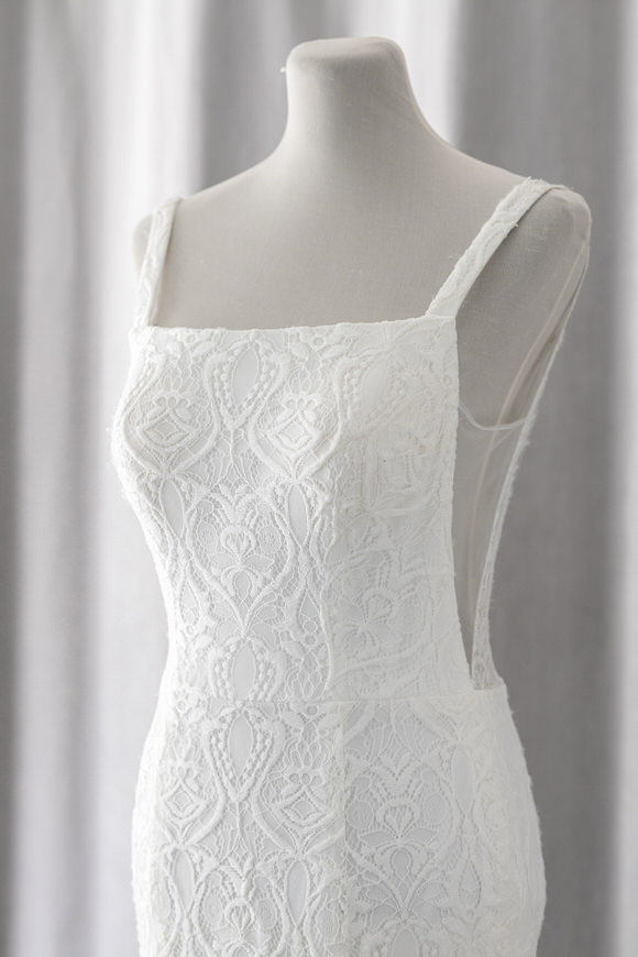 Ivory & White Bridal square neck lace wedding dress