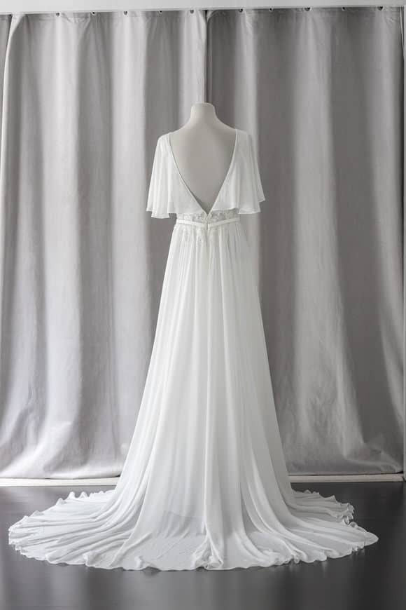 Ivory & White Bridal lace chiffon flutter sleeves a-line wedding dress