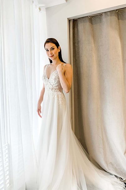 Ivory & White v-neck lace a-line wedding dress