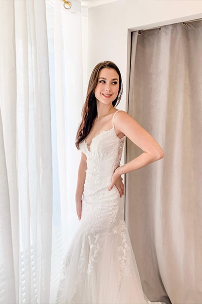 Ivory & White Bridal spaghetti straps mermaid wedding dress