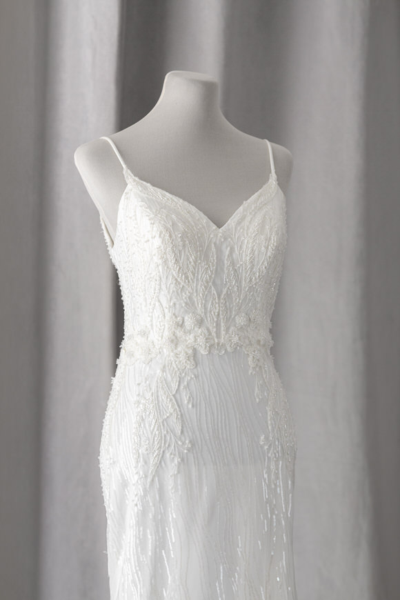 Ivory & White Bridal spaghetti straps beaded lace mermaid wedding dress