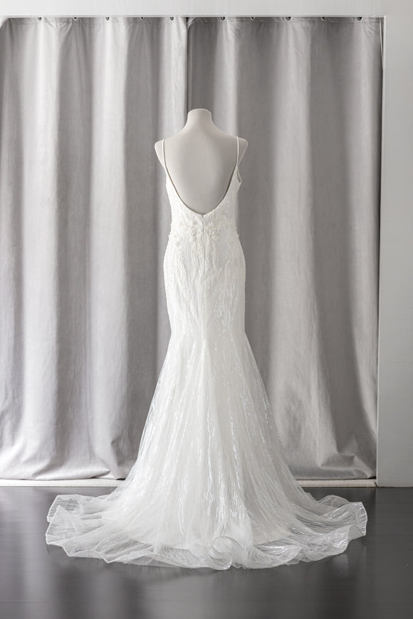 Ivory & White Bridal spaghetti straps low back beaded mermaid wedding dress