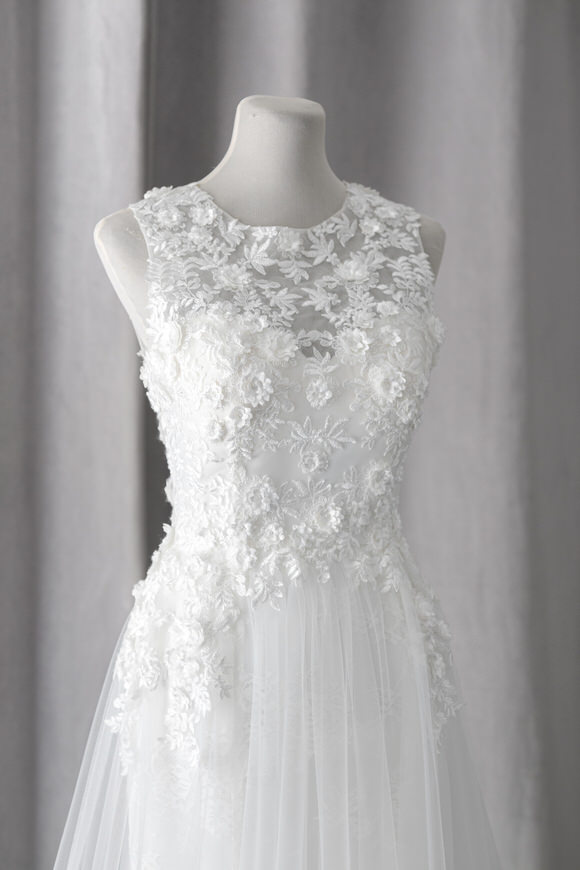 Ivory & White Bridal jewel neckline 3d lace a-line wedding dress