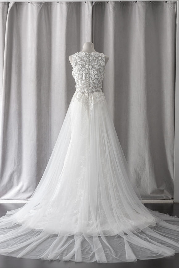 Ivory & White Bridal jewel neckline 3d lace a-line wedding dress