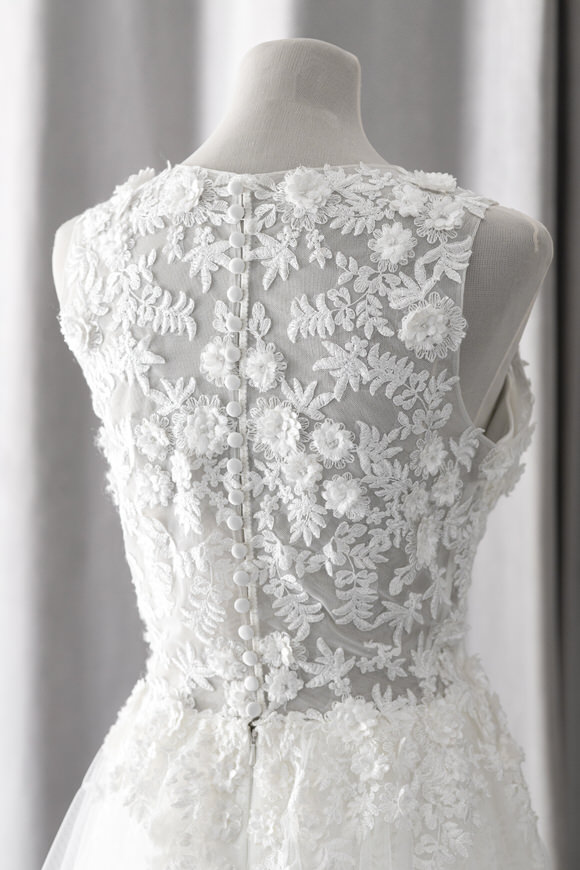 Ivory & White Bridal jewel neckline 3d lace a-line wedding dress