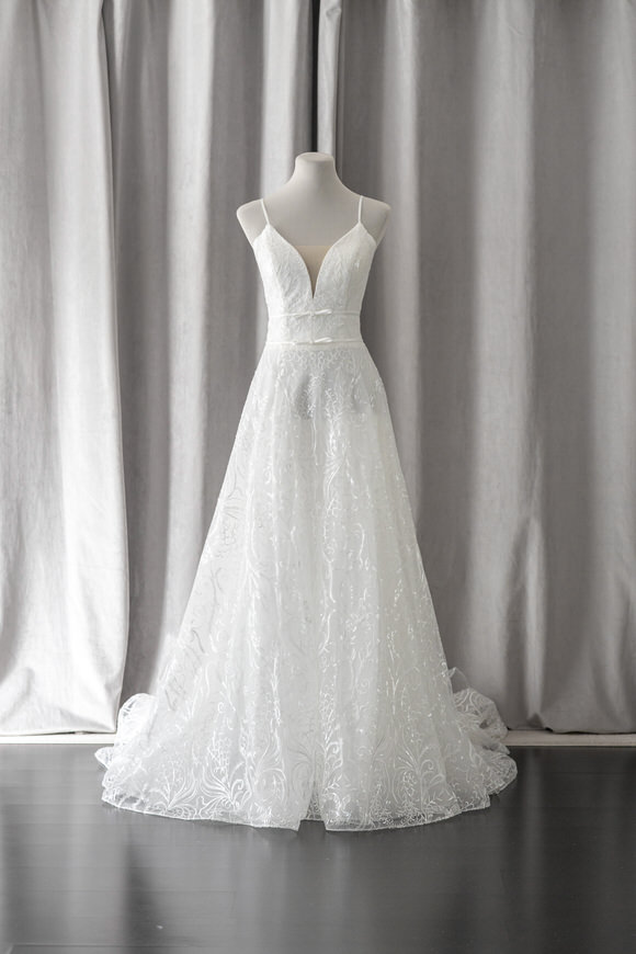 Ivory & White Bridal v-neck spaghetti straps lace a-line wedding dress
