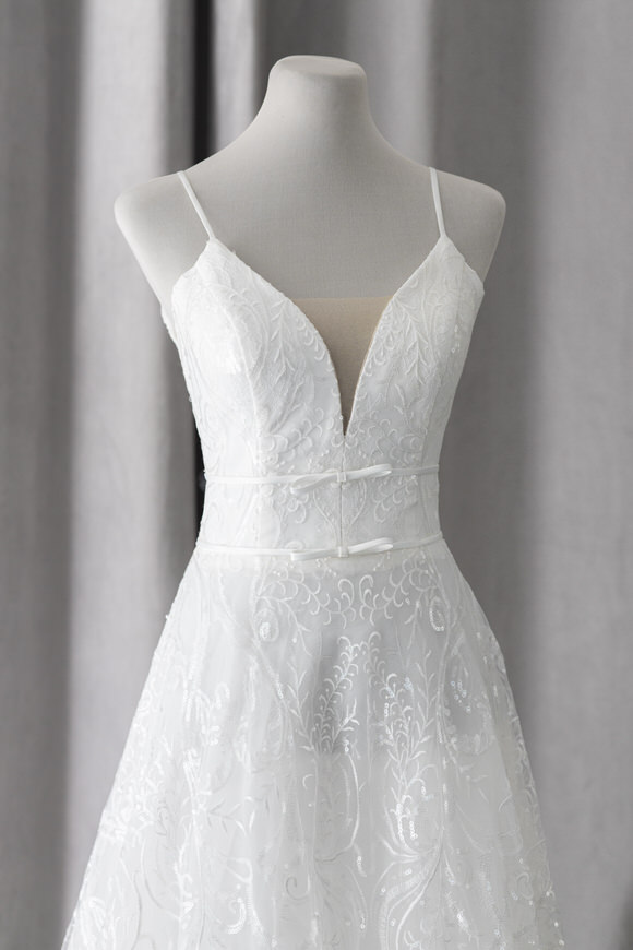 Ivory & White Bridal v-neck spaghetti straps lace a-line wedding dress