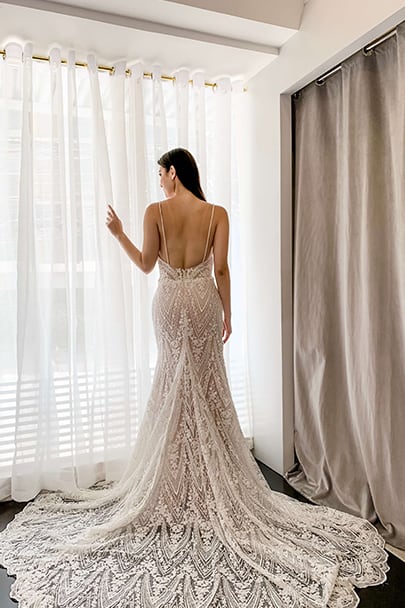 Ivory & White Bridal spaghetti straps low back lace mermaid wedding dress
