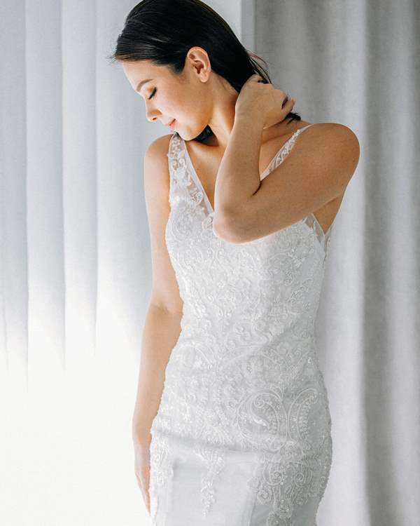 Ivory & White Bridal scoop neck lace a-line wedding dress