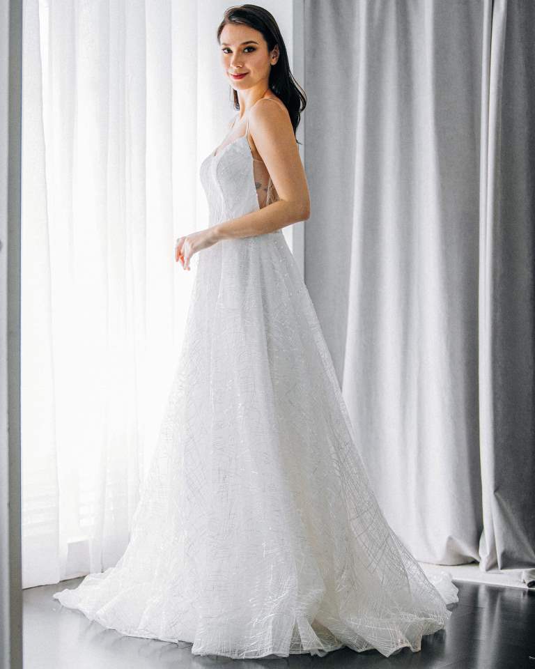 Ivory & White Bridal scoop neck lace a-line wedding dress