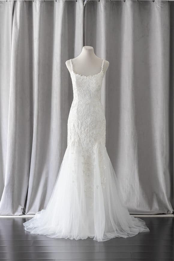 Ivory & White Bridal spaghetti straps scoop neckline lace mermaid wedding dress