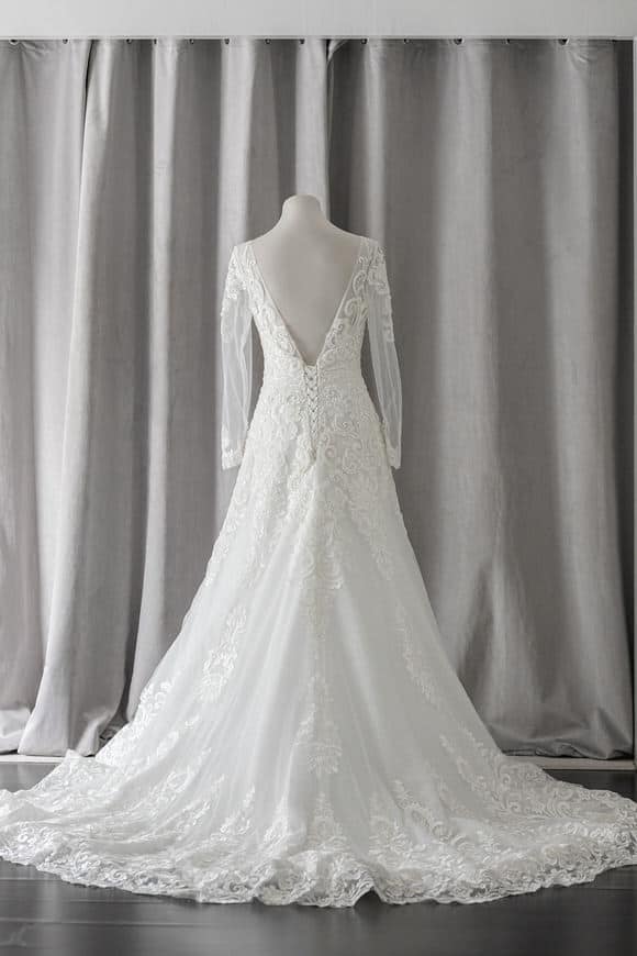 Ivory & White Bridal illusion sleeves a-line lace wedding gown