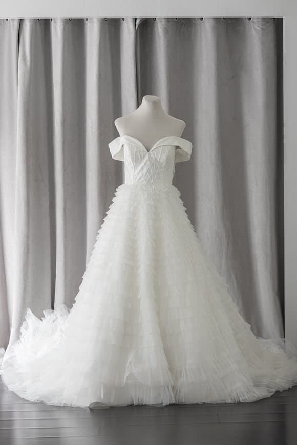 Ivory & White Bridal beaded off shoulder ballgown