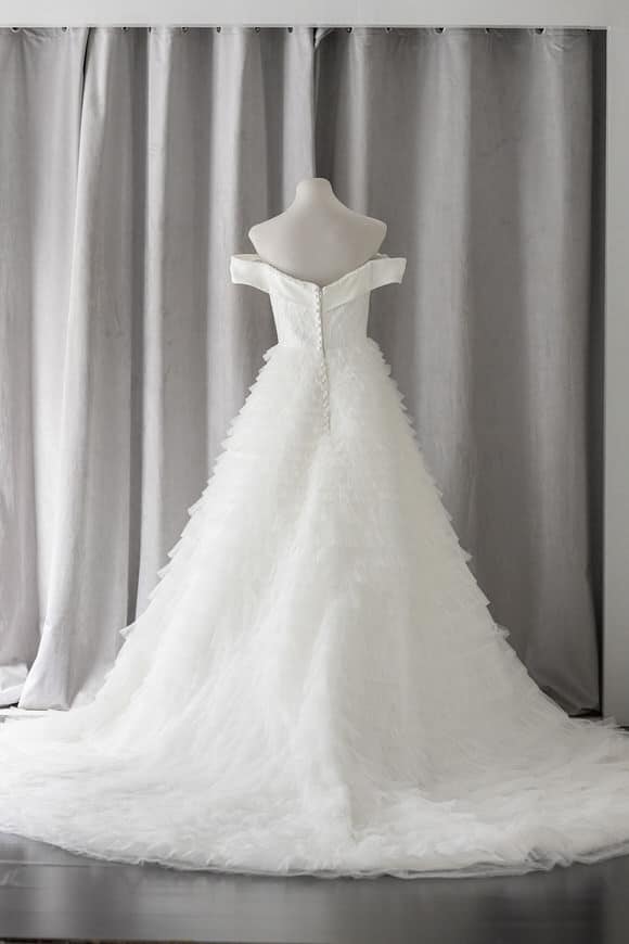 Ivory & White Bridal beaded off shoulder ballgown
