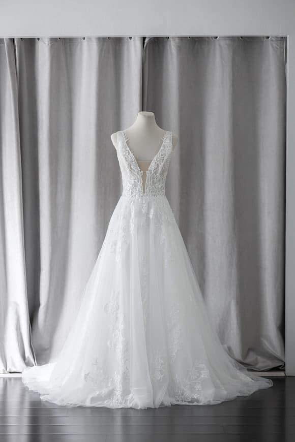 Ivory & White Bridal deep v-neck lace a-line wedding dress