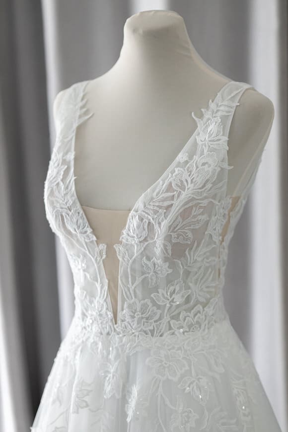 Ivory & White Bridal deep v-neck lace wedding dress