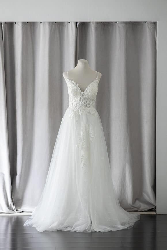 Ivory & White Bridal spaghetti straps lace a-line slit wedding dress