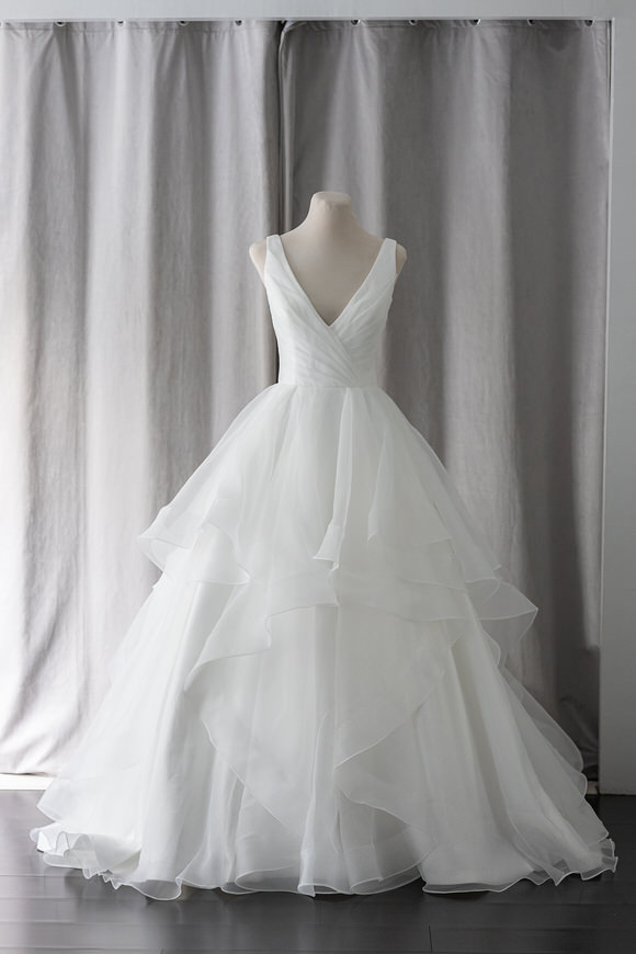 Ivory & White Bridal rtw v-neck ruffled flounced organza ballgown