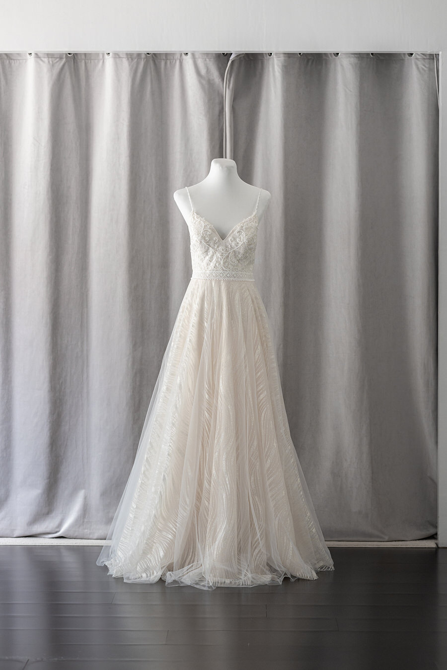 spaghetti straps lace a-line intimate wedding dress