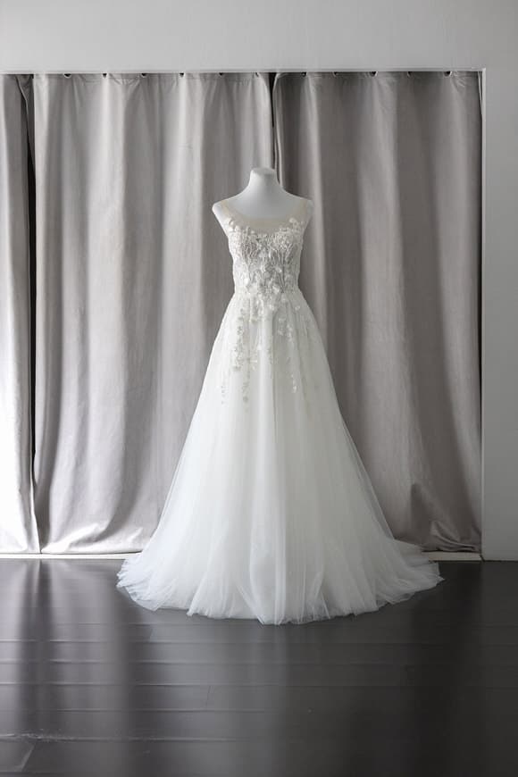 illusion neckline lace tulle a-line rtw wedding gown