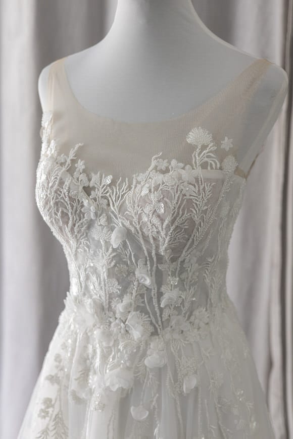 illusion neckline lace wedding gown