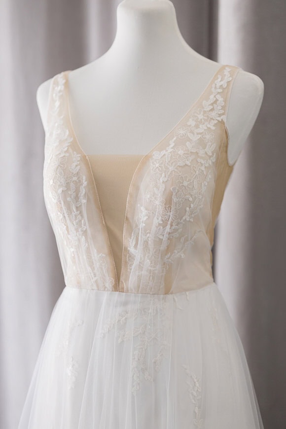 Ivory & White Bridal off shoulder minimalist ballgown