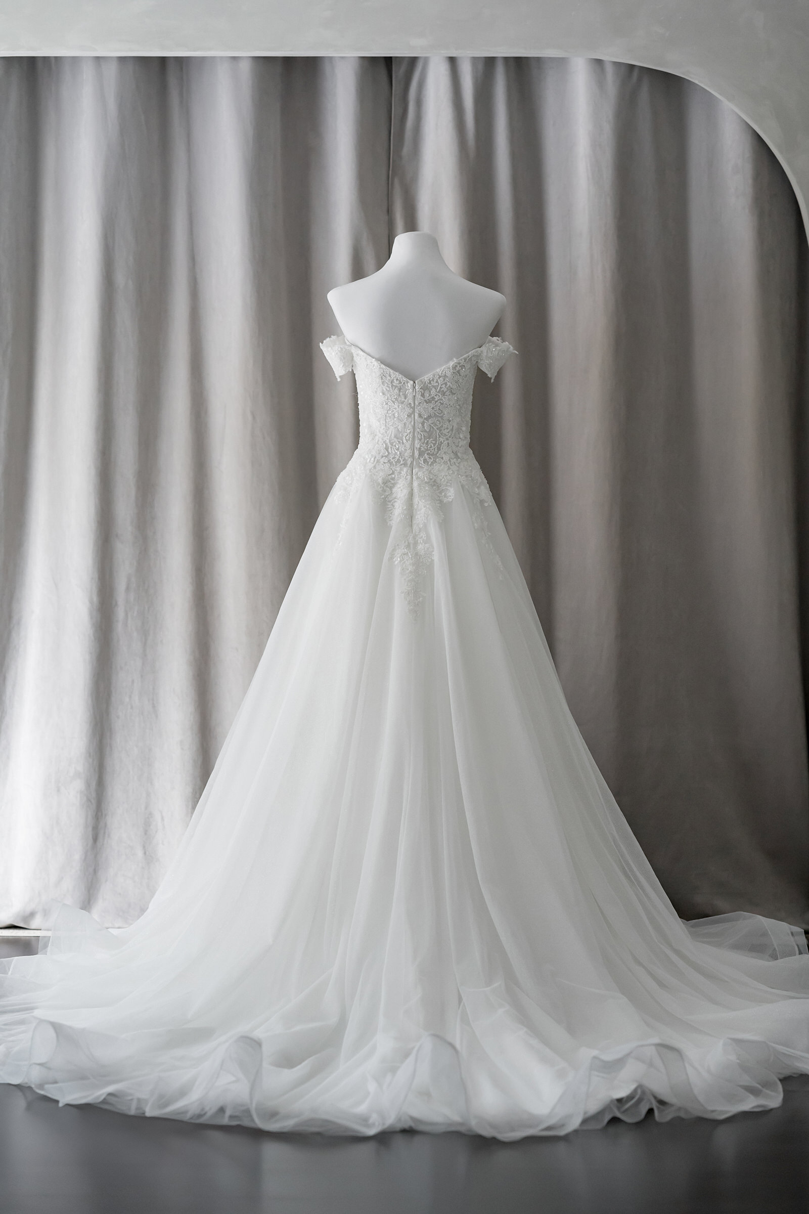 Ivory & White Bridal off shoulder minimalist ballgown